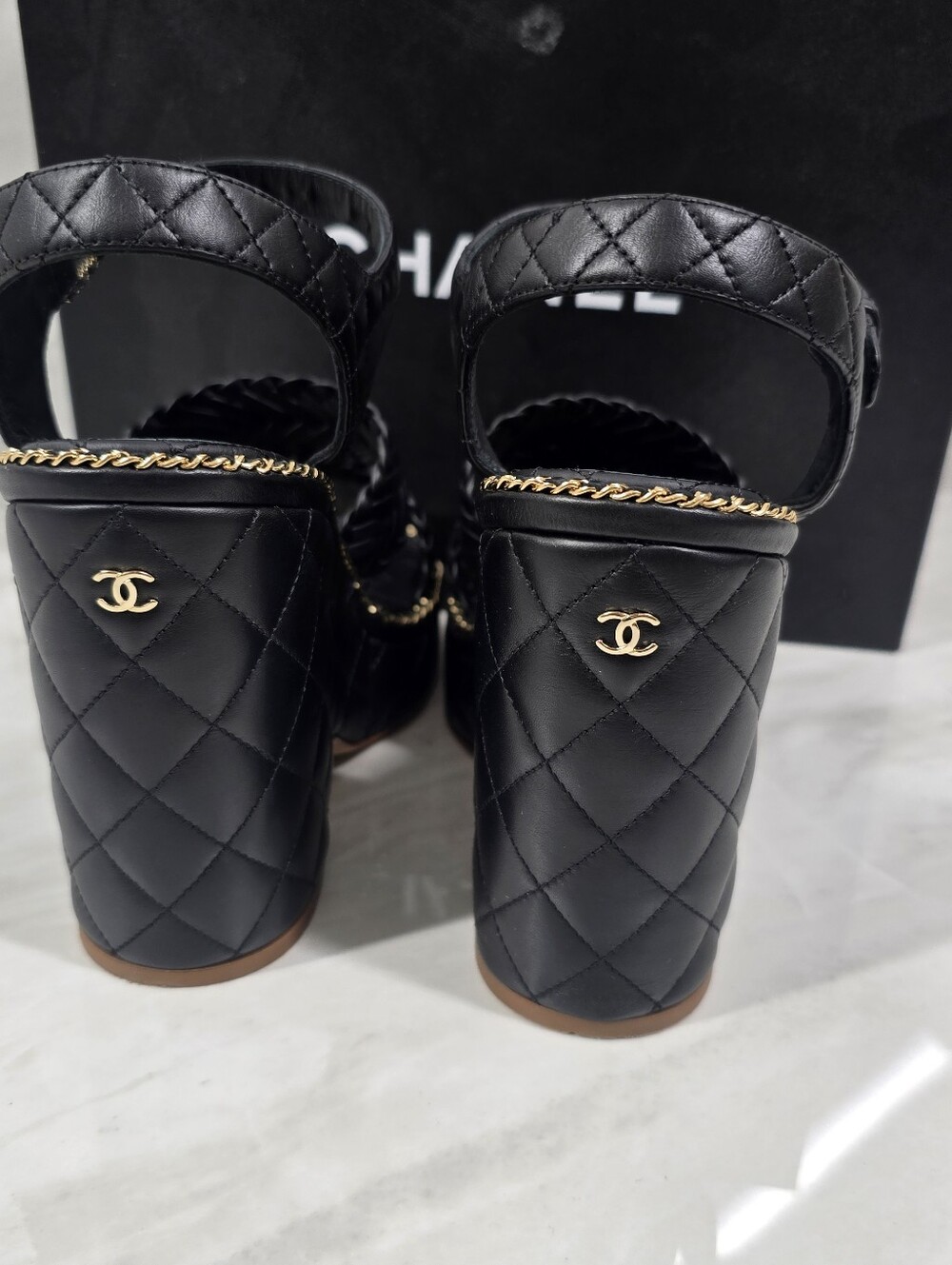 Chanel Black Quilted Braided Leather Platform Sandals - Picture 7 of 13